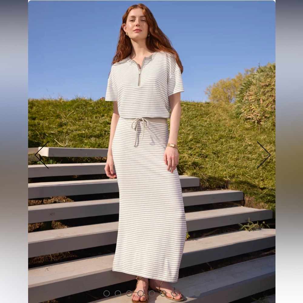 Splendid Brooke Stripe Maxi Skirt - Fawn and Grayl medium